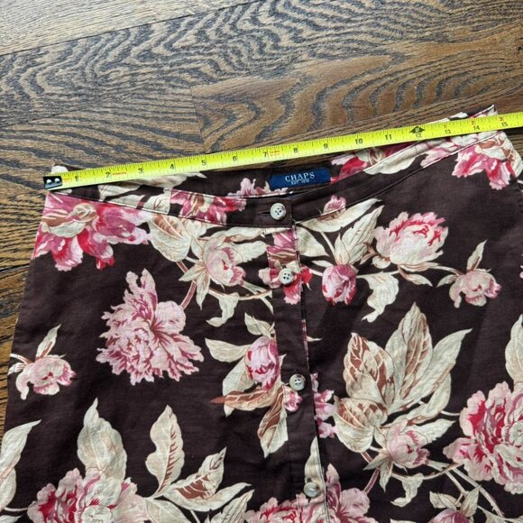 Chaps Linen Cotton Blend Brown Floral Midi Skirt 6 - Picture 5 of 7